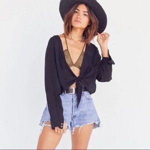 BDG Black Courtney Tie Front Top